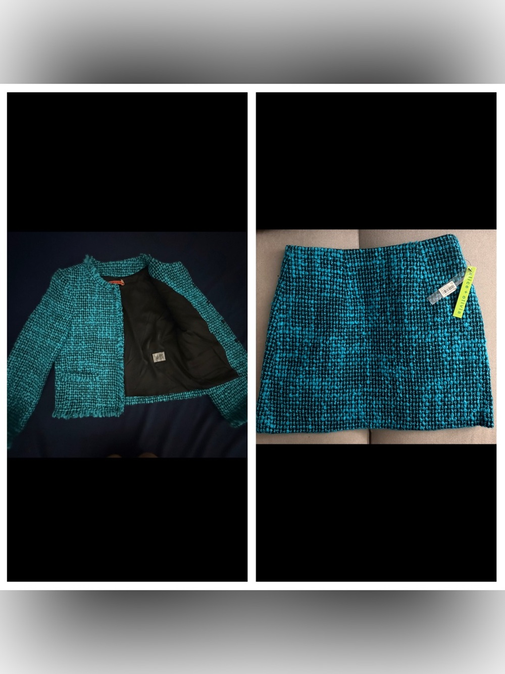 Alice + Olivia Signature Teal Blazer and Teal Tweed Mini Skirt MATCHING SET